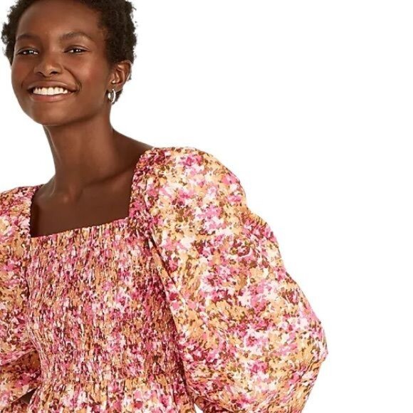 J. Crew Smocked Puff-Sleeve Dress in Pink Faded Floral Size Small NWT - Picture 1 of 11
